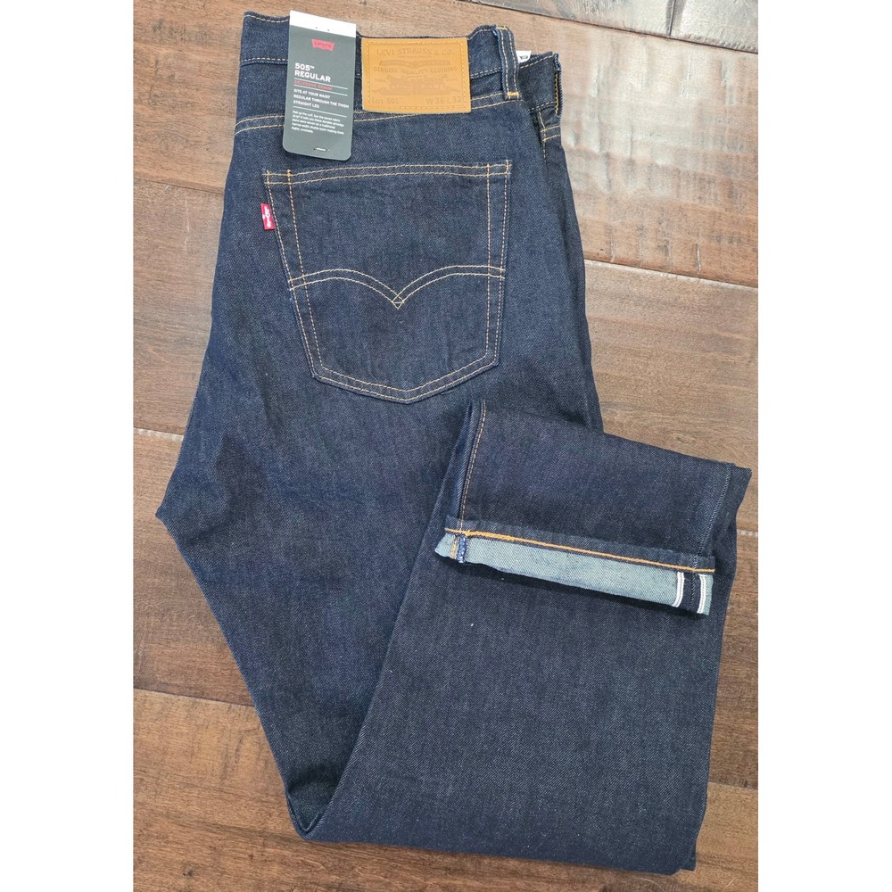 Levis 505 Regular Fit Selvedge Denim Jeans Dark Indigo Blue 00505-2976 36x32